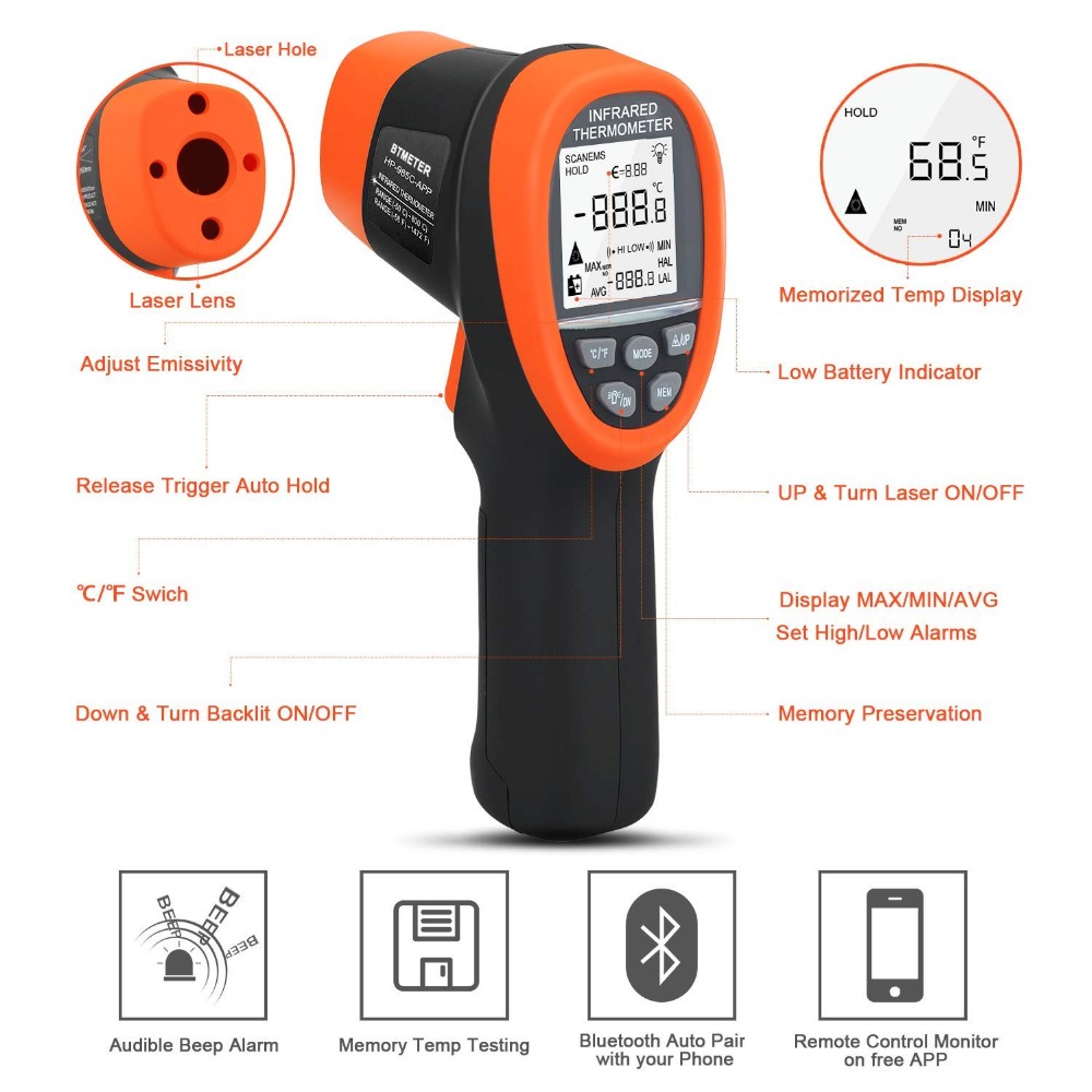 BTMETER 디지털 고온계 비접촉 IR 온도계 -58 - Industrial Laser Thermometer 리뷰 및 가격